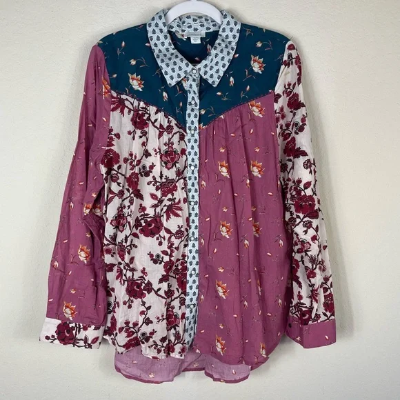 Sundance Abigale Patchwork Pearl Snap Floral Shirt Size Large - Picture 2 of 8